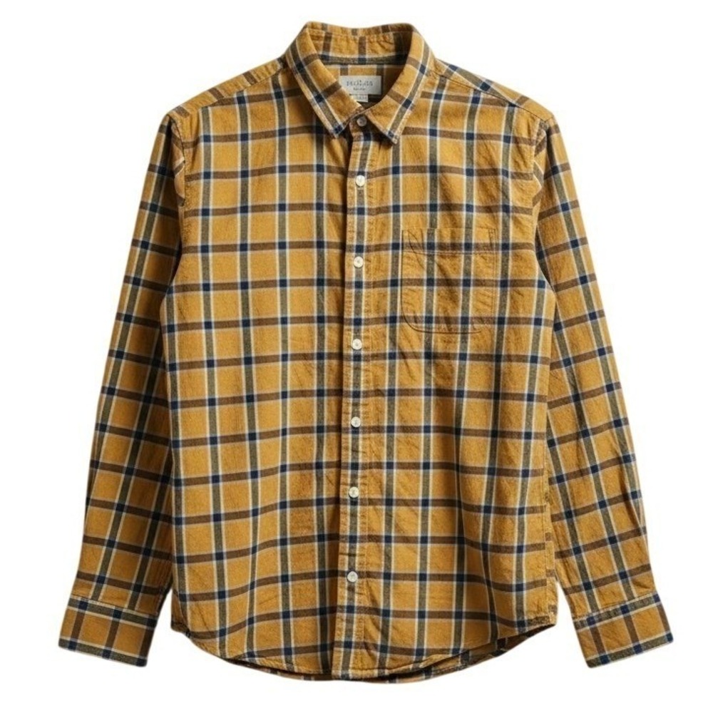 Outerknown Plaid Shirt Mens Small Organic Cotton Button Up Yellow Blue Preppy